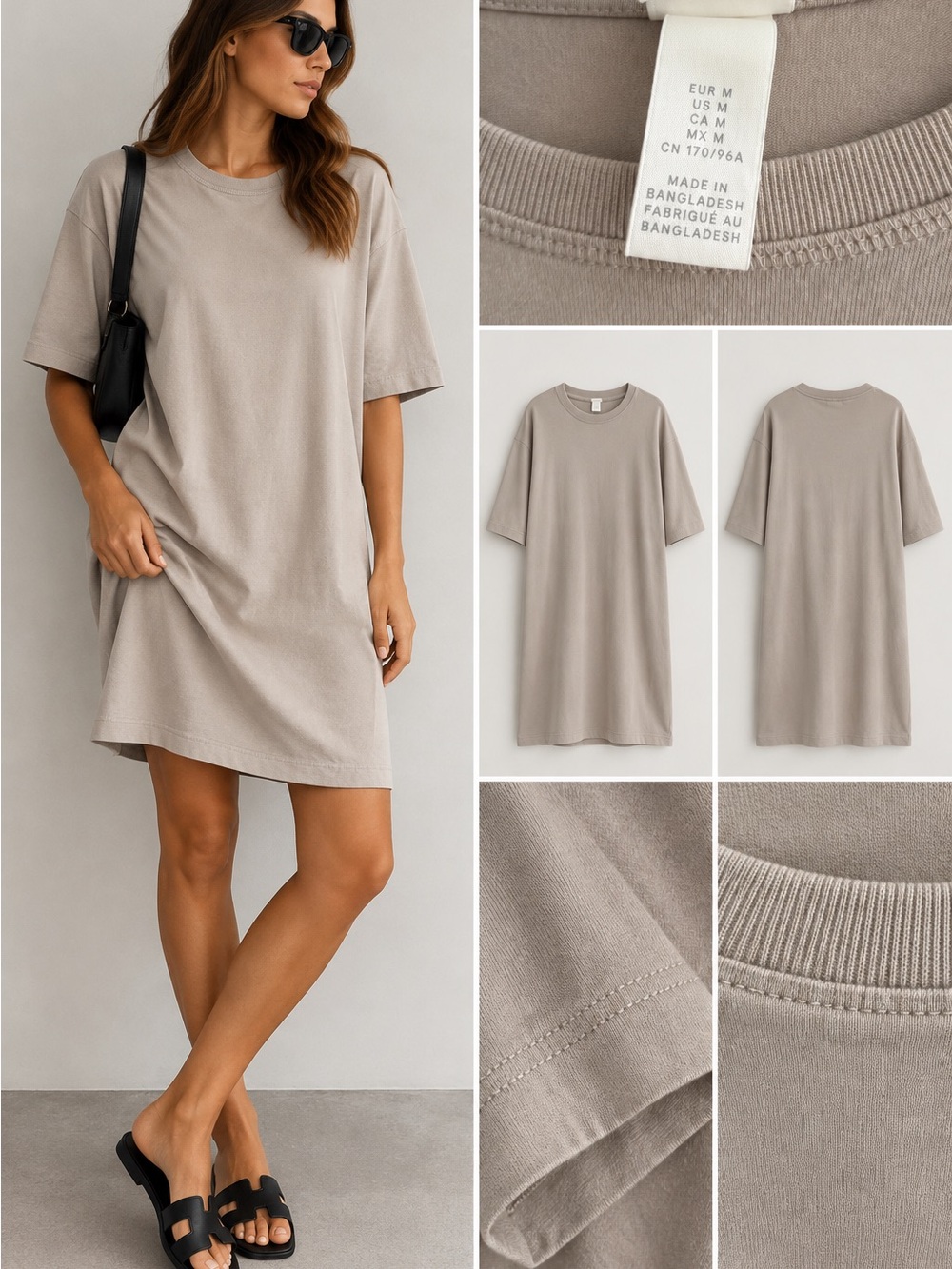H&M Taupe Crewneck T-Shirt Midi Dress